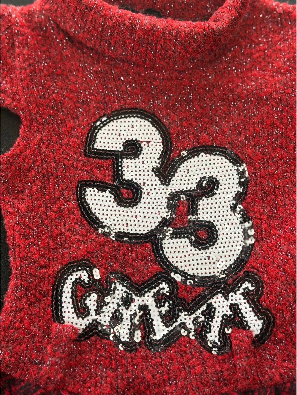 Y2K Girls 2T Red Black Sweater Dress Sequin 33 Varsity Pleated Skirt Sparkle
